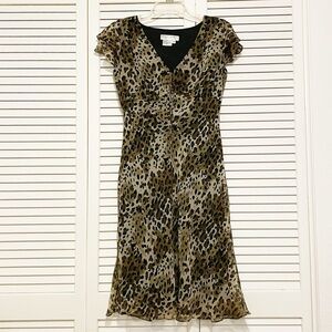 Vintage 100% Silk Maggie London Leopard Print Dress
